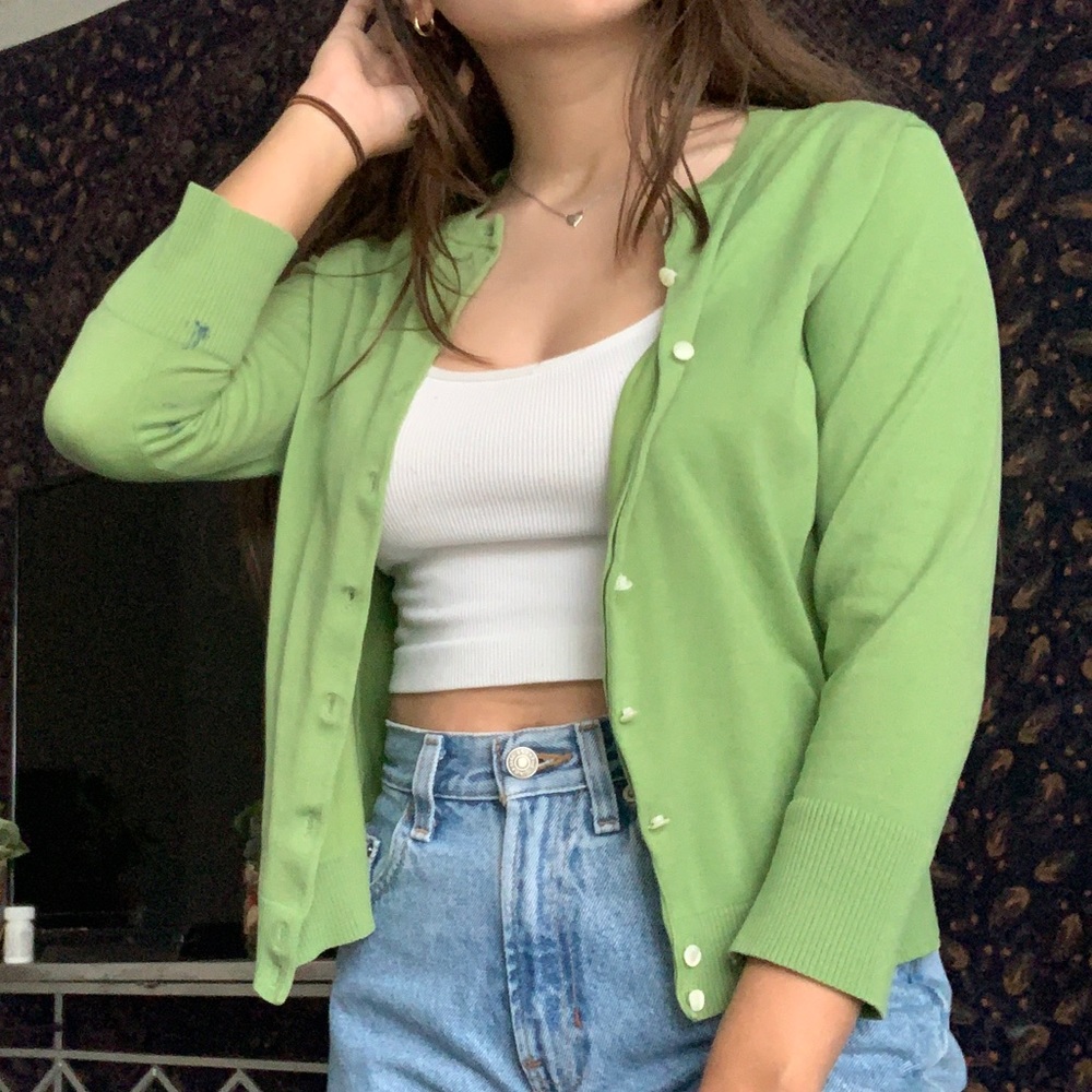green cardigan